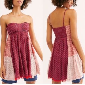 Free People Sz S Across the Sea Floral Medallion Ruby Strapless Tunic OB989913